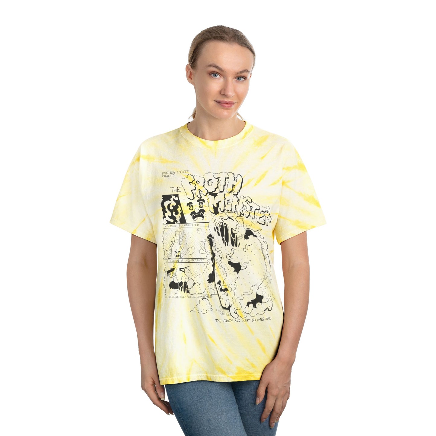 Froth Monster: "The Froth and Heat Becomes Him!" Yellow Tie Dye Tee Shirt