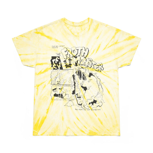 Froth Monster: "The Froth and Heat Becomes Him!" Yellow Tie Dye Tee Shirt